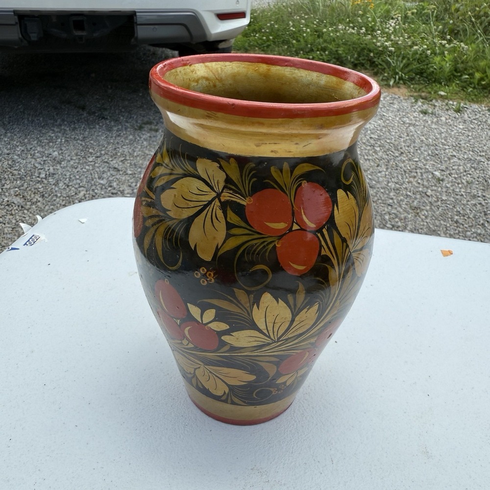 Vintage Light wood Hand painted Vase, Russian‎ Made, Unique